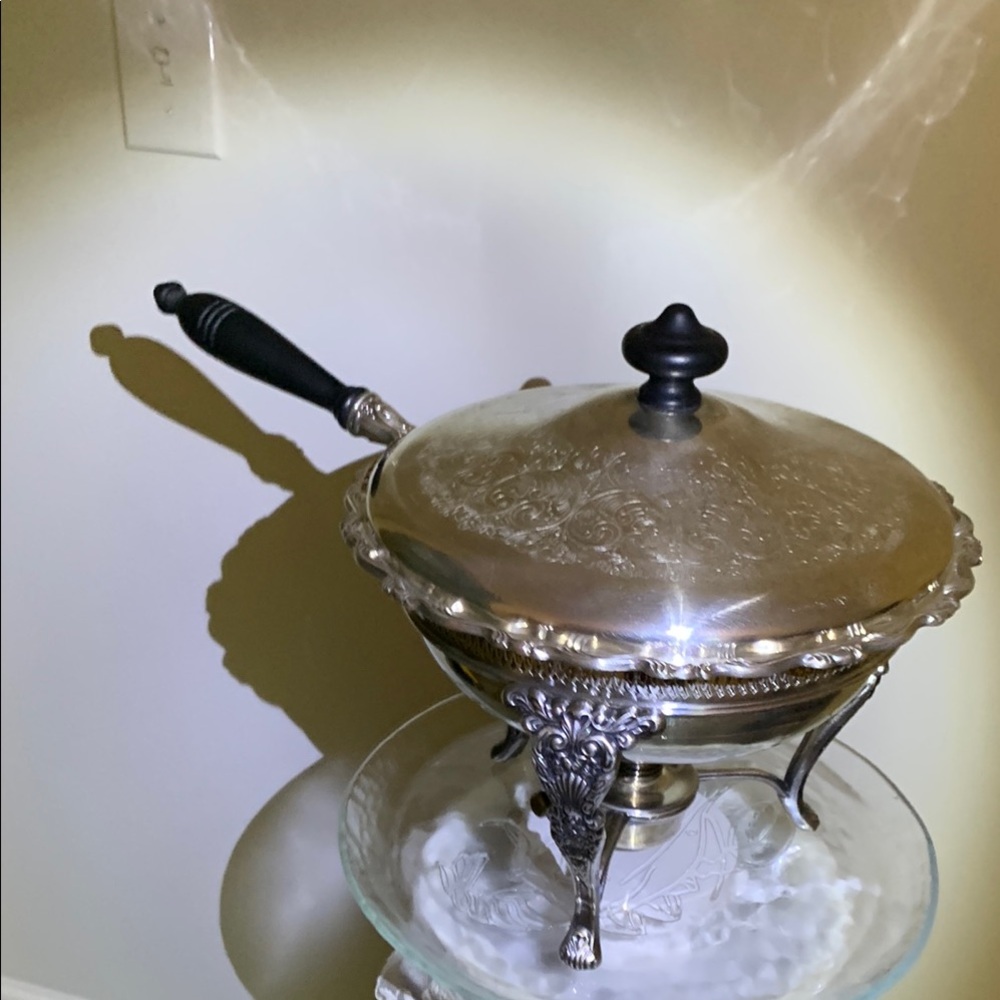 WM A ROGERS Chafing Dish Silverplated w/Wood Black Handle